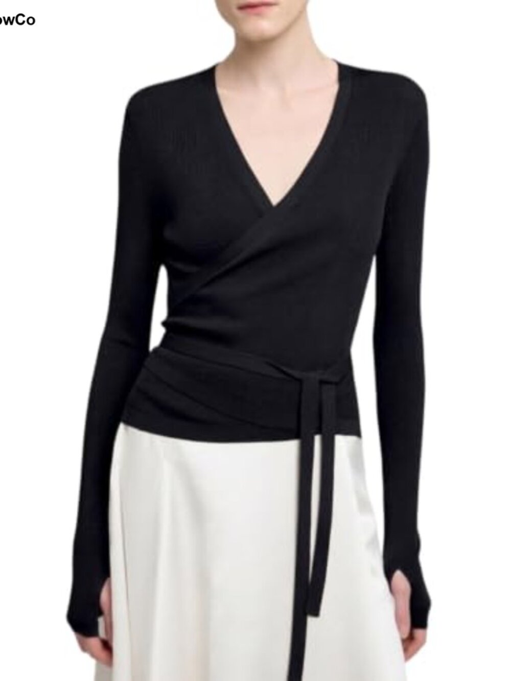 Wool Blend Wrap Sweater Crop Cardigan with Tie Front